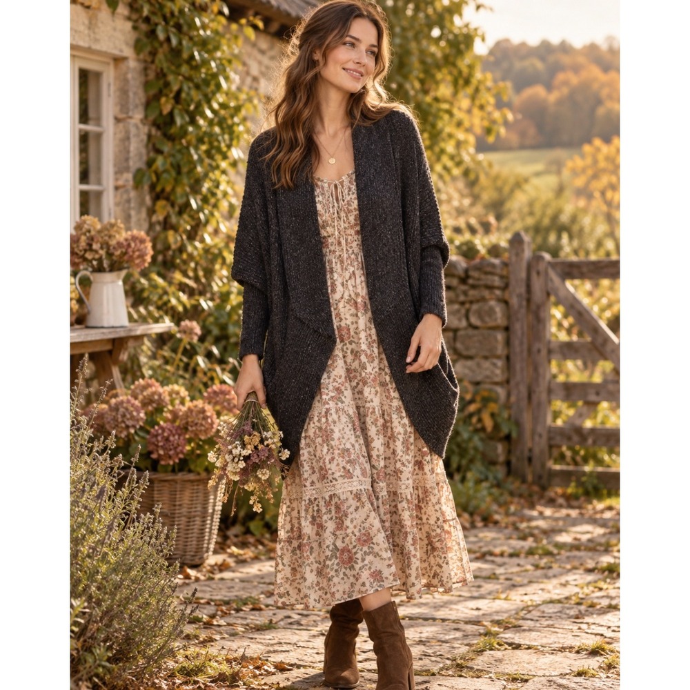 Anthropologie SLEEPING ON SNOW Primula Cocoon Cardigan Charcoal Gray Wool Large